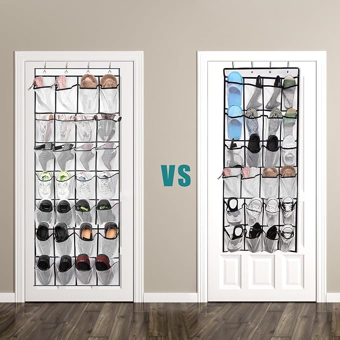VOPTON 28Large Pockets Over The Door Shoe Organizer, Hanging Shoe Organizer for Closet, Premium Clear Shoe Rack for Door, Shoes Hanger Organizers Storage Holder for Back of Door and 4Metal Hook White - Image 5