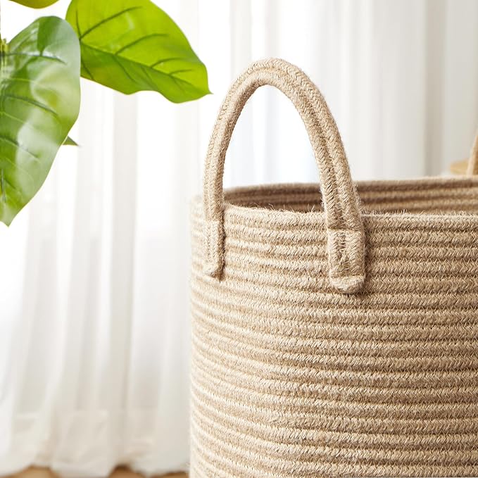 80L Extra Large Jute Laundry Hamper Tall Woven Laudnry Basket Wicker Rope Clothes Hamper Boho Blanket Basket in Living Room Bedroom 16"D x 22"H - Image 7