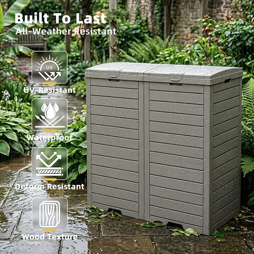 EFU 38 Gallon Outdoor Trash Can with Lid & Drip Tray, Dual Garbage Can for Patio Backyard Deck,Large Heavy Duty Waste Container Bin，Light Coffee - Image 3