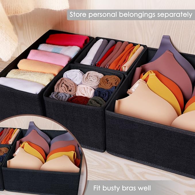 Criusia 6 Pack Clothes Drawer Organizer Dividers, Fabric Foldable Closet Dresser Drawer Organizer for Clothing, Bra Sock Underwear Drawer Organizer for Nursery Bedroom Organization (6 Bins, Black) - Image 6