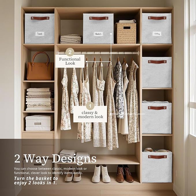 DECOMOMO Storage Bins, Cube Storage Bin with Labels, Fabric Storage Cubes for Shelves (11" / 6pcs, Light Texture Grey) - Image 4