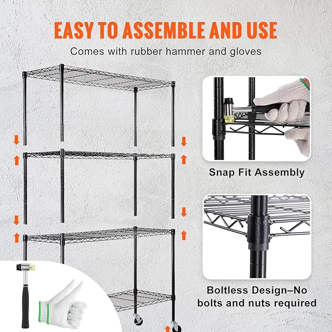 VEVOR Storage Shelving Unit, 4-Tier Adjustable Storage Shelves, 48" L x 18" W x 74" H Garage Storage Shelves, Metal Shelves with Wheels for Kitchen Pantry Basement Bathroom Laundry - Image 6