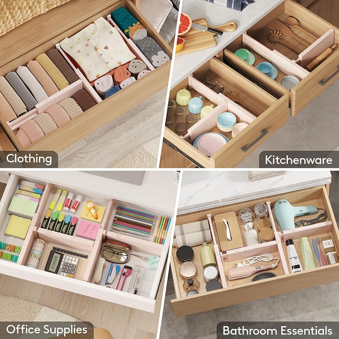 Lifewit 10 Pack 4" High Drawer Dividers 28-43.5cm/11-17" Adjustable Drawer Organizer for Clothes/Utensils, Expandable Drawer Separator in Dresser/Kitchen/Bedroom/Office Organization & Storage Beige - Image 7