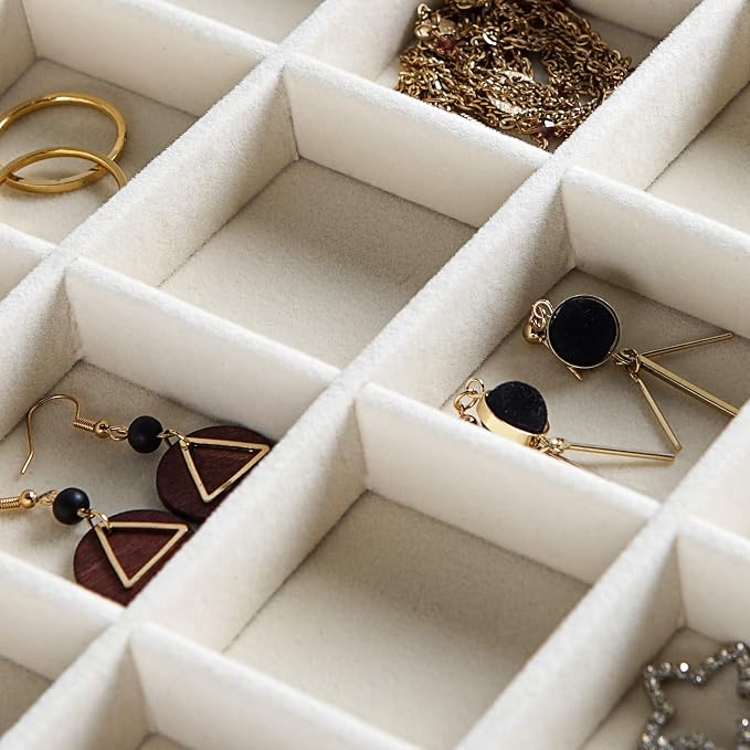 Frebeauty 24 Grid Earring Holder Organizer Tray, Jewelry Organizers and Storage for Drawer,Velvet Jewelry Display Storage for Earrings,Rings,Studs,10.5 x 6.5 x 1.2 Inches Gift for Women (Beige) - Image 6