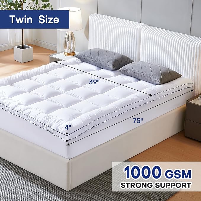 Twin Dual Layer 4 Inch Memory Foam Mattress Topper, Relax Body, Relieve Pain and Aid Sleep - 2 Inch Fluffy Pillow Top Twin Mattress Topper and 2 Inch Cooling Gel Memory Foam, 2X Support