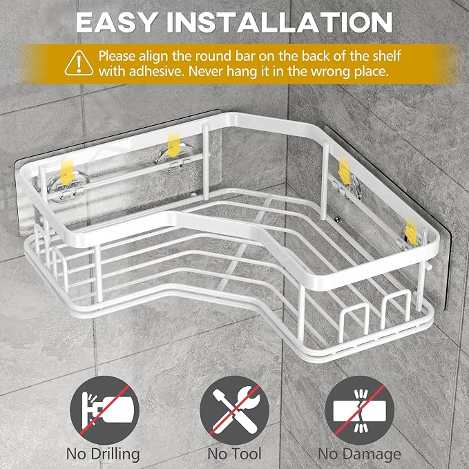 MAXIFFE 3 Pack X-Large Corner Shower Caddy with Soap Holder, Large Capacity Sturdy Easy Install No Drilling Stainless Steel Hold 40 LB Shower Organizer Shelves Rack for Family Renters Bathroom, White - Image 3