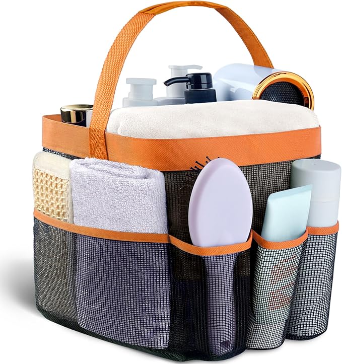 Attmu Mesh Shower Caddy Portable for College Dorm Room Camping Essentials, Shower Caddy Dorm with 9-Pockets, Large Capacity Hanging Basket Bathroom Bag for Toiletry, Swimming, Gym, Camp, Beach by Attmu