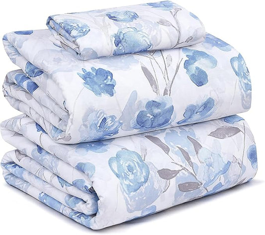 RUVANTI 100% Cotton Sheets – Twin XL Size Percale Bedding, Cooling & Breathable Floral Design, Durable with a Crisp, Soft & Comfortable Feel, 16" Deep Pocket, 3-Piece Set, Monotones