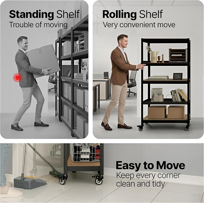 HOMEDANT House 36.2" W 5 Tier Heavy Duty Garage Shelving Adjustable Metal Rack Storage Shelves Standing Shelf Unit Organizers Pantry Closet Office Black 1Pack - Image 4