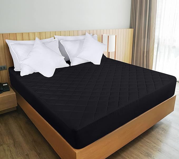 Utopia Bedding Quilted Fitted Mattress Pad, Queen Size, Elastic Fitted Mattress Topper Protector and Cover with Deep Pocket Stretches up to 16 Inches, Machine Washable (Black)