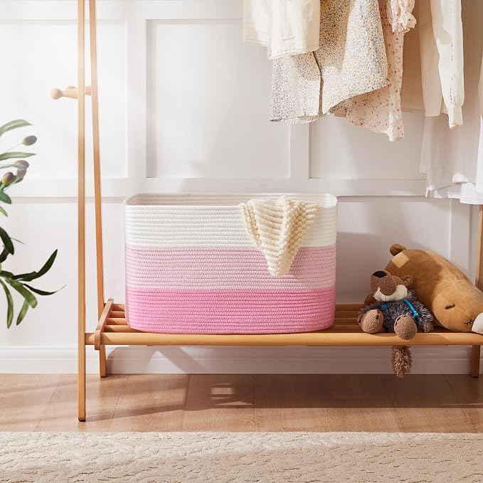 Artfeel Blanket Basket,Rectangle Woven Baskets for Storage,30L Laundry Basket for Decorative Nursery Blanket,Toys,Dirty Clothes and Magazine in Shelves,Baby Room,and Living Room - Image 4