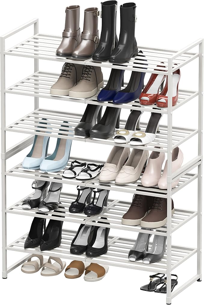 Simple Houseware 3-Tier Stackable Metal Panel Shoes Rack, White - Image 5