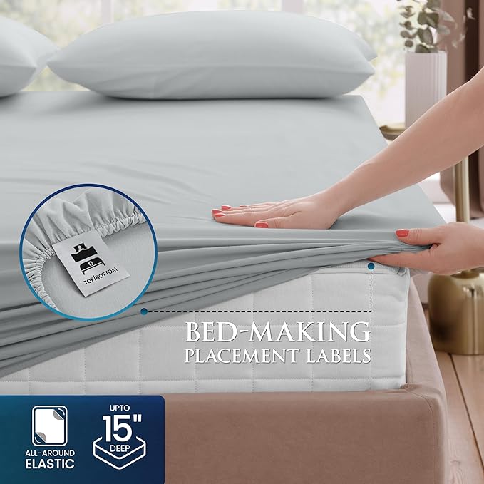 Utopia Bedding Queen Size 4 Piece Sheet Set - Brushed Microfiber - Soft Bed Sheets for Queen Size Bed Set - Includes 1 Fitted, 1 Flat, & 2 Pillow Cases - Deep Pocket (Light Grey)