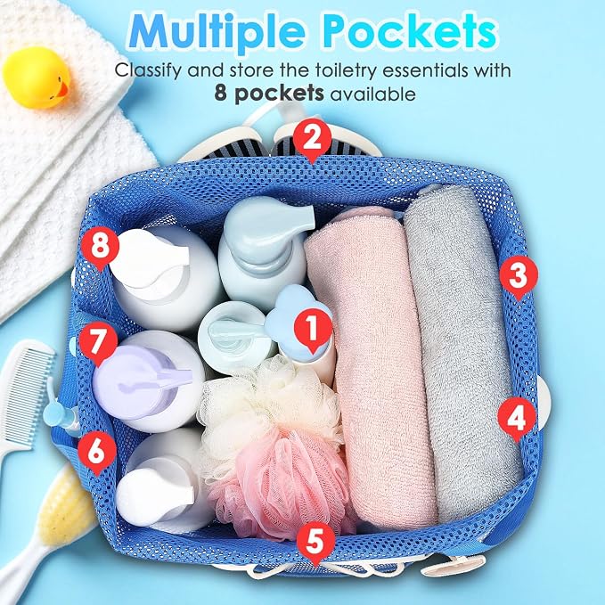 Fammart Mesh Shower Caddy Portable with Drawstring, Dorm Room Essentials for College Girls Guys, 8-Pocket Extra Large Shower Bag Basket Tote for Camping Beach Gym Travel Toiletry Bathroom - Image 4