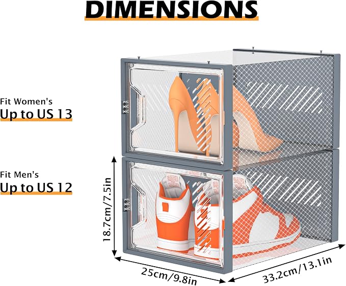 SIMPDIY Shoe Storage, 12 Pack X-Large Shoe Organizer for Closet, Shoe Boxes Clear Plastic Stackable Shoe Storage Boxes for Size 13 - Image 3
