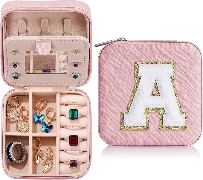 Parima Mothers Day Gifts - Gifts for Women Teen Girl Trendy Stuff, Birthday Gift for 5 6 7 8 9 10 11 12 13 14 15 Year Old Girls,Cute Travel Jewelry Case Small Jewelry Box | Letter A, Pink by PARIMA