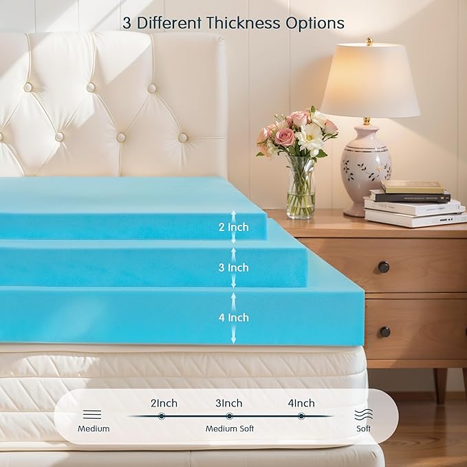 SyMax Memory Foam Mattress Topper, Gel Infused Foam Topper, Breathable Bed Topper, Pressure Relieving, CertiPUR-US Certified, 2 Inch, Twin XL Size