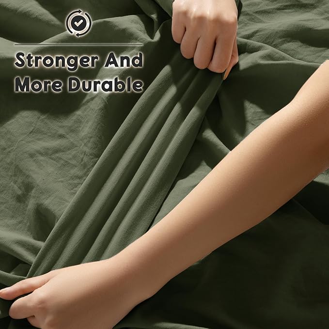 SONORO KATE 100% French Pure Linen Sheets, Breathable and Durable Linen King Size Sheets, Anti-Tear Linen Bed Sheets, Machine Washable, 16 Inch Deep Pocket - 4 Piece (Olive Green, King)