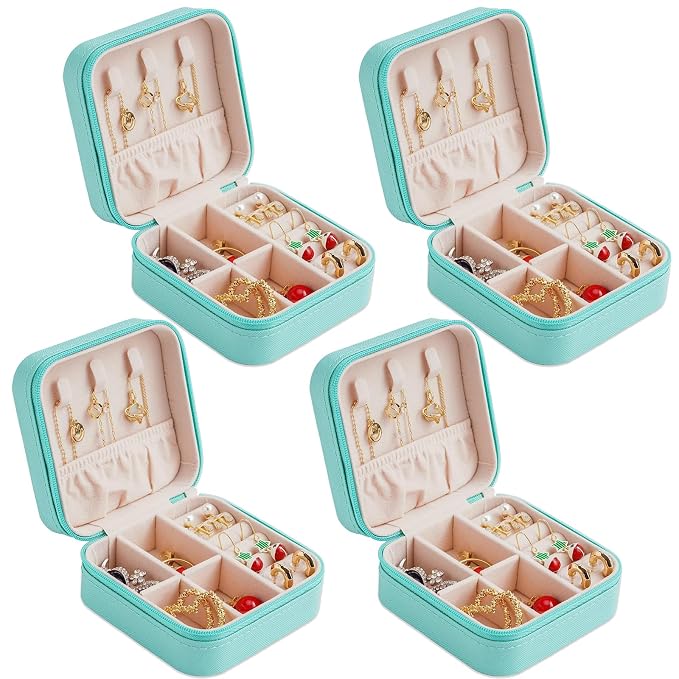 Neveika Mini Jewelry Box Leather Jewellery Ring Organizer Case Storage Gift Box Girls and Women (4pcs blue). - Image 7