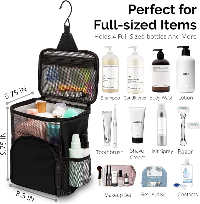 TERRA HOME Original Portable Shower Caddy For College Dorms - Foldable Mesh Tote - Dorm Room Essentials - Durable Hanging Travel Shower Bag - Perfect for College Students, Men, Women (Black) - Image 3