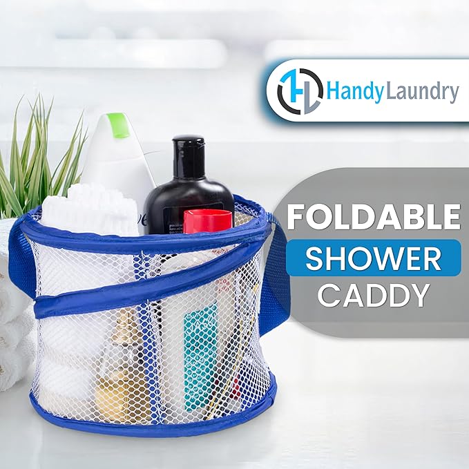 Handy Laundry Foldable Shower Caddy - Collapsible, Portable, Drainage Hole, Carry Handle, Large Compartments. Great Organizer for Camp, Travel, Gym, and Dorm (Blue) (Pack of 2) - Image 2