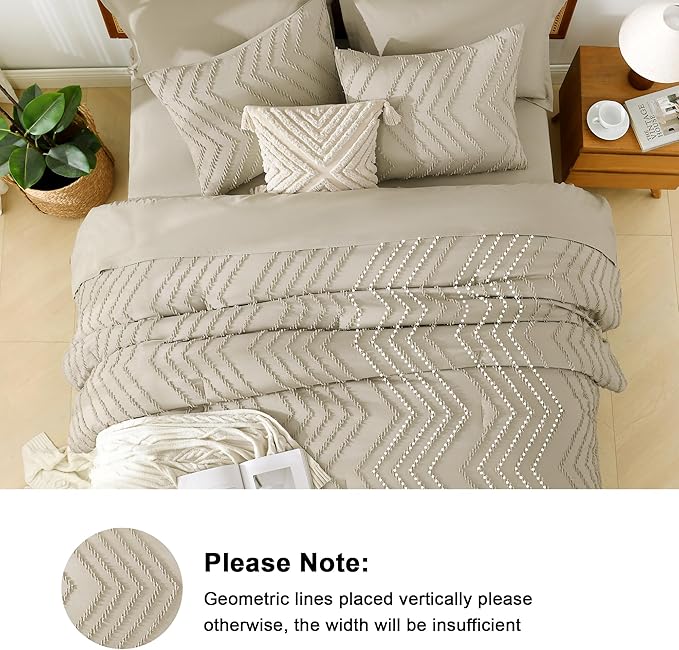 Litanika Light Hazel King Size Comforter Set with Sheets - 7 Pieces Bed in a Bag King Boho Tufted Complete Bedding Sets with Comforter, Sheets, Pillowcases & Shams