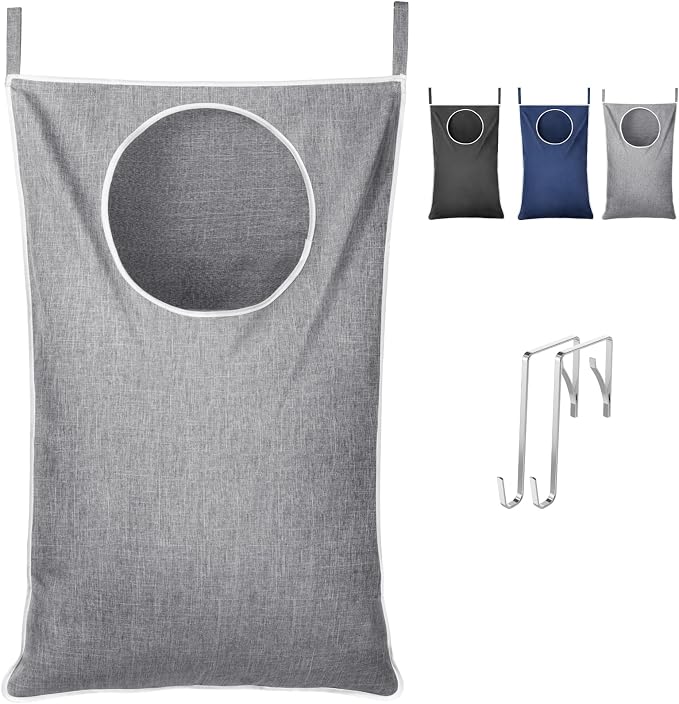 Lifewit 1 Pack Over Door Laundry Hamper, Large Collapsible Hanging Laundry Hamper, Hanging Laundry Basket Bag for Bathroom Bedroom Dirty Clothes Storage Organizer, Light Gray by Lifewit