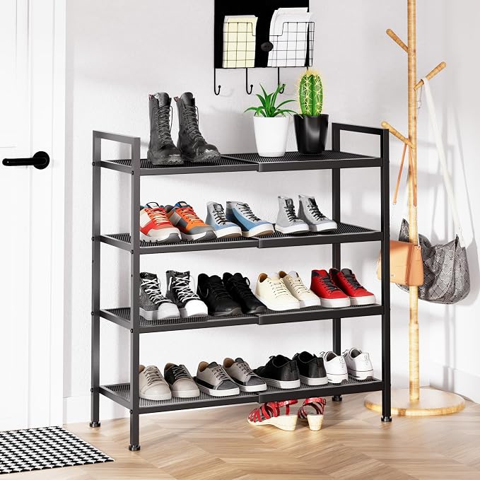 4 Tier Shoe Rack, Expandable Shoe Rack for Closet, Adjustable Shoe Organizer for Entryway, Shoe Storage Organizer for Door Entrance, Garage, Bedroom - Image 6
