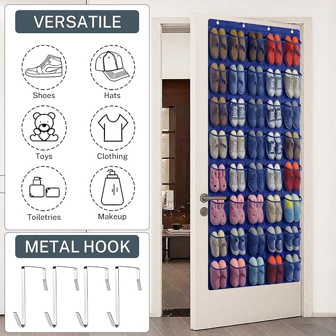 40-Pocket Over the Door Shoe Organizer - Large Mesh Pocket Hanging Shoe Organizer,Behind the Door Shoes Storage Holder Hanger - Image 2