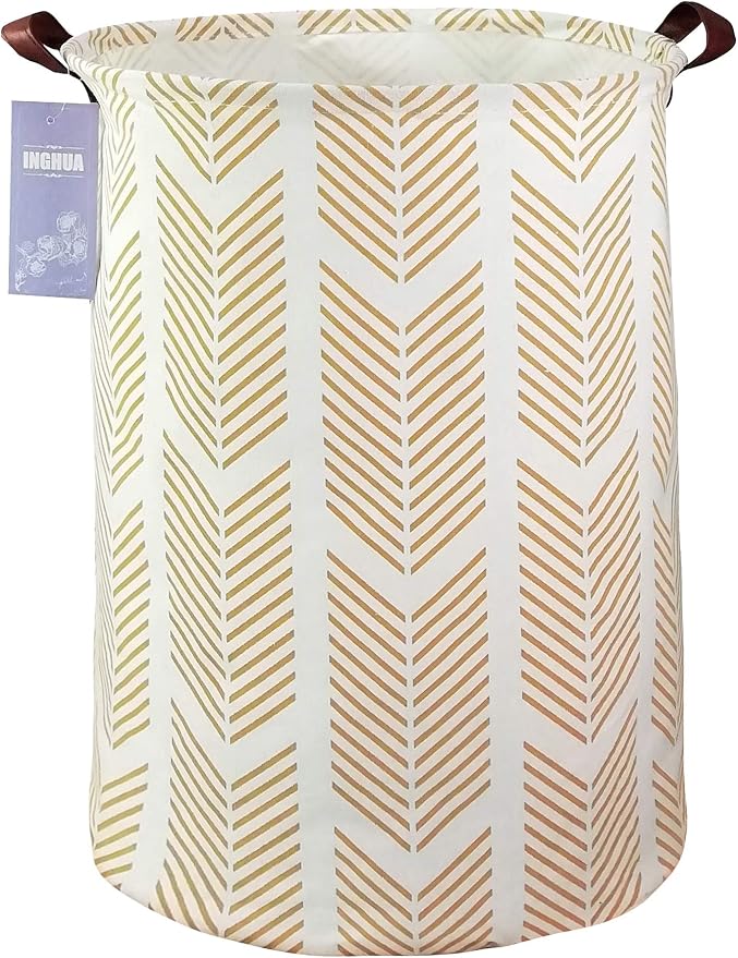 Laundry Hamper Large Canvas Fabric Lightweight Storage Basket/Toy Organizer/Dirty Clothes Collapsible Waterproof for College Dorms, Boys and Girls Bedroom,Bathroom(yellow wheat) by INGHUA