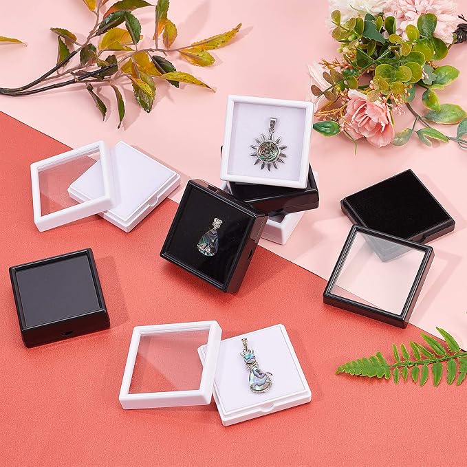 BENECREAT 10PCS White Gemstone Display Box Square Acrylic Jewelry Box Container(2.4x2.4x0.8) with Clear Top Lids and Sponge Inside for Gems, Jewelry Packing - Image 6
