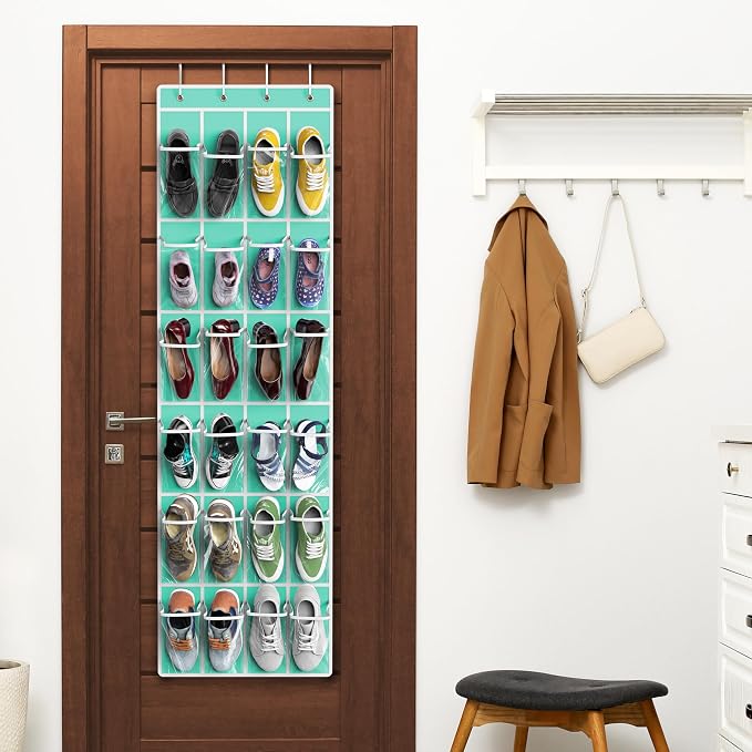 Simple Houseware 24 Pockets - Crystal Clear Over The Door Hanging Shoe Organizer, Turquoise (64'' x 19'') - Image 6