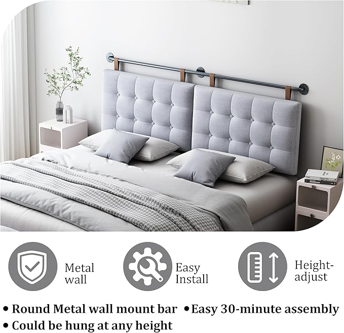 BSHOMGI King Headboard Headboards for Adjustable Beds Backboard Wall Mounted Headboard with Gray Button Tufting Hanging Head Board for Bedroom(Gray, King)