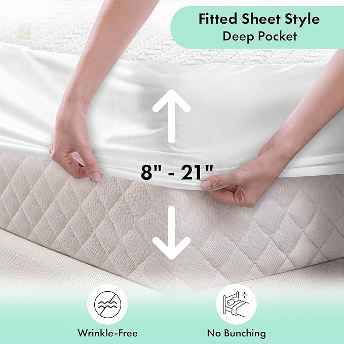 Ambesonne Fitted Nonslip 100% Waterproof Mattress Protector 3D Air Fabric Cover Bed Pad Fiber Smooth Noiseless Texture for a Hotel Quality Comfortable Sleep, 8''-21'' Deep Pocket, Full XL