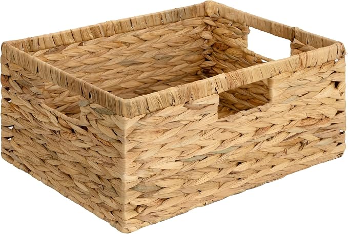 GRANNY SAYS Wicker Baskets with Handles, Large Wicker Storage Baskets for Shelves, Water Hyacinth Woven Basket, Decorative Basket for Pantry, 1-Pack by GRANNYSAYS