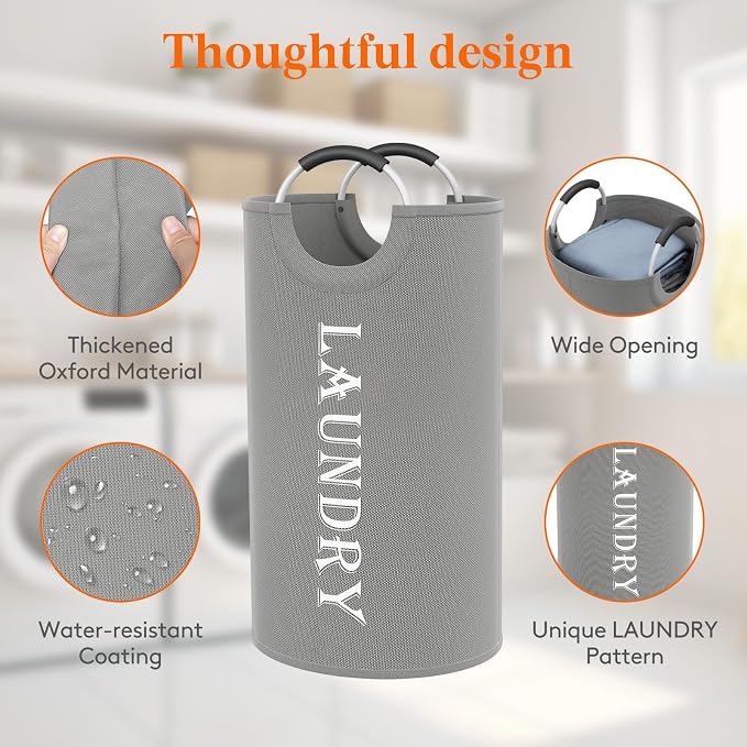 Lifewit 100L 2-Pack Large Laundry Basket, Collapsible Laundry Hamper with Aluminum Handles, Waterproof Freestanding Dirty Clothes Hampers for Laundry Room Bedroom Dorm Bathroom, Silver Grey - Image 5