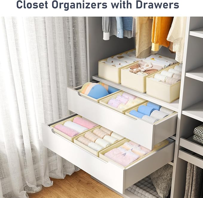 DIMJ Drawer Organizer Clothes - Underwear Organizer Small Sock Organizer Closet Organizers and Storage Box Dresser Drawer Dividers for Baby Clothes,Bra,Socks, Belt, Tie, Set of 6,Beige - Image 3