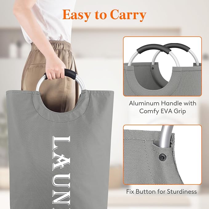 Lifewit 100L 2-Pack Large Laundry Basket, Collapsible Laundry Hamper with Aluminum Handles, Waterproof Freestanding Dirty Clothes Hampers for Laundry Room Bedroom Dorm Bathroom, Silver Grey - Image 3