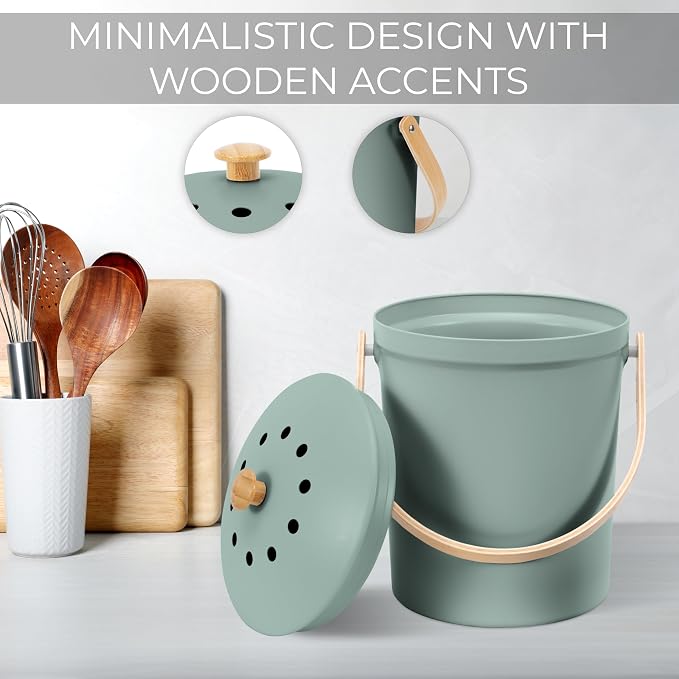 Beautiful Kitchen Compost Bin with Smell Proof Lid - Rust Proof and Odorless Compost Bucket for Your Countertop with No Smell Filters - Easy to Clean 1.1 Gallon Bin Looks Great On Any Kitchen Counter - Image 5