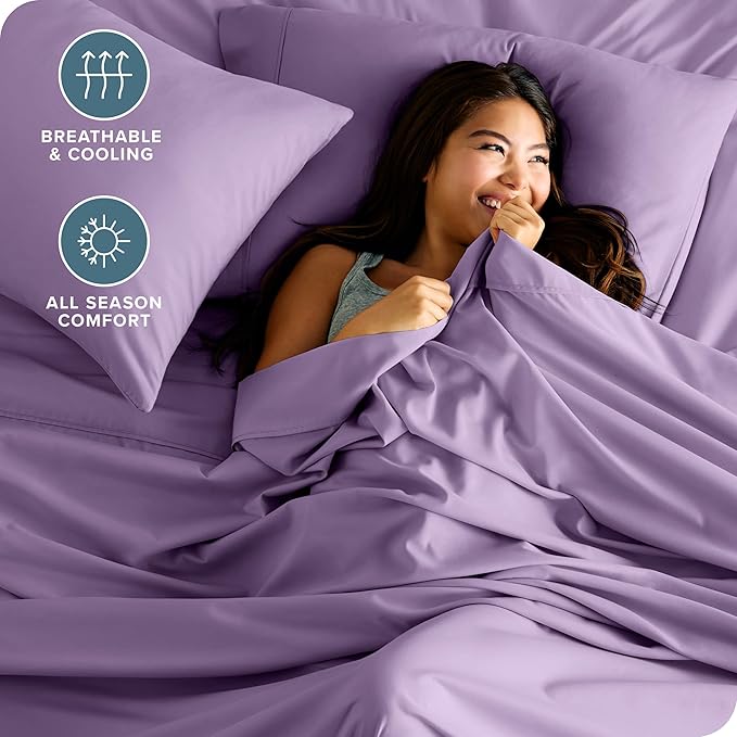 Bare Home Split Head Flex King Sheet Set - 1800 Ultra-Soft Microfiber Bed Sheets - Double Brushed - Deep Pockets - Easy Fit - 4 Piece Set - Bedding Sheets & Pillowcases (Lavender)