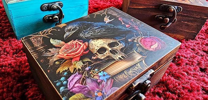 Trinket Box Small Jewelry Keepsake Box | Earrings Necklace Storage Box for Girls Women | Gift Idea, Birthday Christmas, Weddings, Animals Ornaments for Home Décor (Mystical Raven and Skull) - Image 5