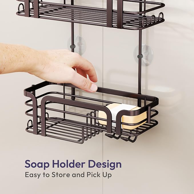 SWTYMIKI Shower Caddy Hanging Organizer - Over the Door Shower Caddy with Soap Holder, 11 Hooks, 2 Installation Ways, Stainless Steel Rustproof Bathroom Organizer, Bronze - Image 5