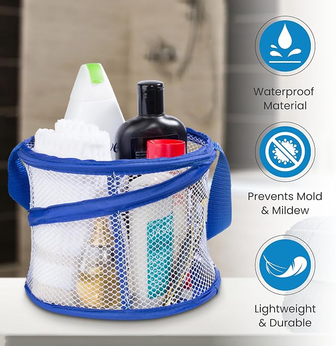 Handy Laundry Foldable Shower Caddy - Collapsible, Portable, Drainage Hole, Carry Handle, Large Compartments. Great Organizer for Camp, Travel, Gym, and Dorm (Blue) (Pack of 2) - Image 4
