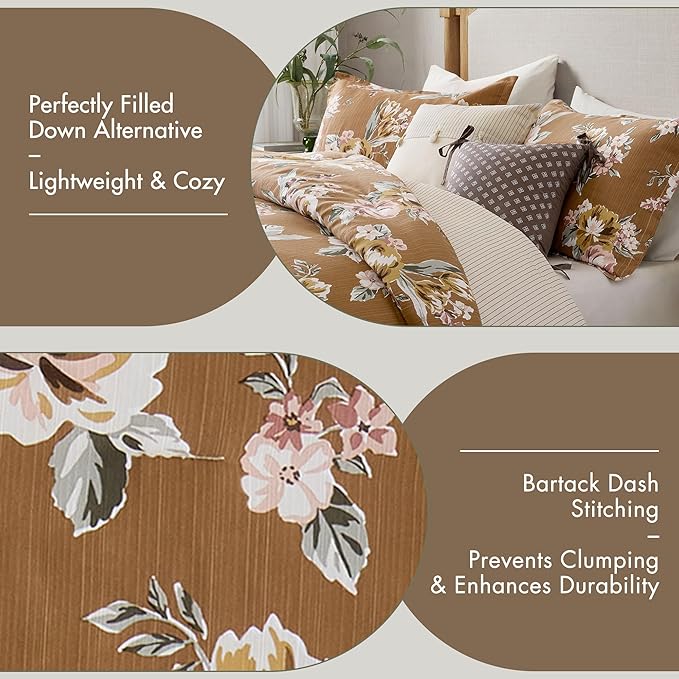 Madison Park Vintage Floral Reversible Comforters King Size Bed, All Season, Down Alternative Bedding Comforter, Bedskirt, Pillows, Shams, Salara, Cal King Terracotta 7 Piece | Reversible