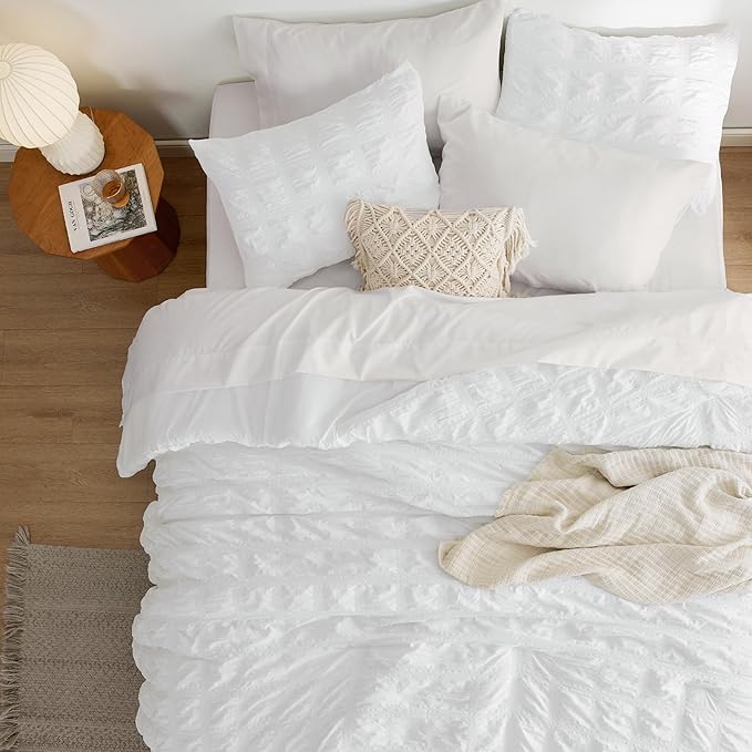Bedsure Bed in a Bag Twin XL - 5 Pieces Plaid Seersucker Bedding Comforter Sets, Soft Lightweight White Boho Bed Set with Comforters Twin XL Size, Sheets, Pillowcase & Sham