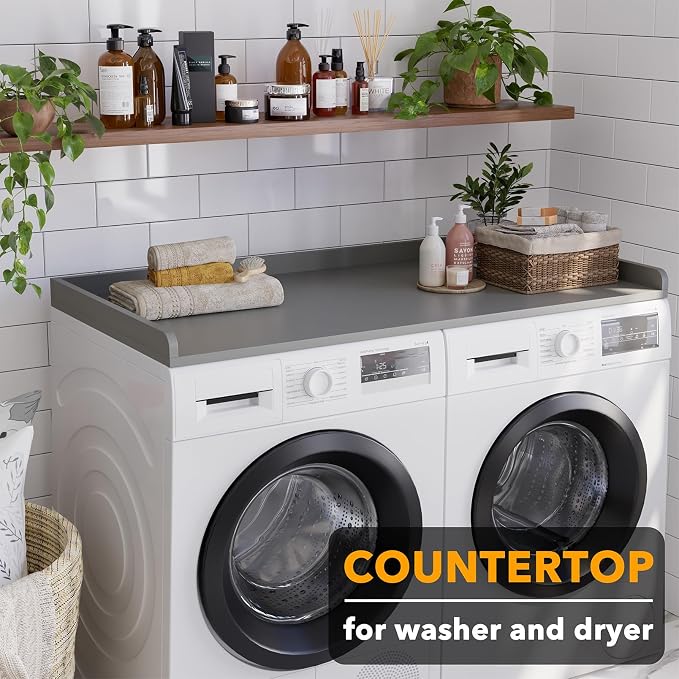 SpaceAid Washer Dryer Countertop, Laundry Wood Shelf Topper with Edge, 54" Width x 27.5" Depth Cover Guard Organizer for Washer and Dryer Laundry Hamper Counter Storage Organization (Gray) - Image 3