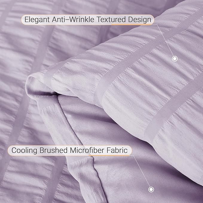 MUXHOMO 7 Pieces Full Comforter Set, Seersucker Bed in a Bag Full Size, All Season Luxury Bedding Set with Comforter, Flat Sheet, Fitted Sheet, Pillowcases & Shams, Lavender