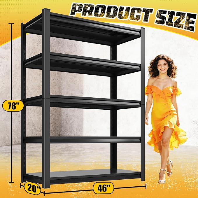 Garage Storage Shelves 5-Tier,Garage Storage System Shelves Adjustable,Storage Shelving for Basement,Pantry,Kitchen,Warehouse (1, 77.9" H x 46" W x 20" D) - Image 3