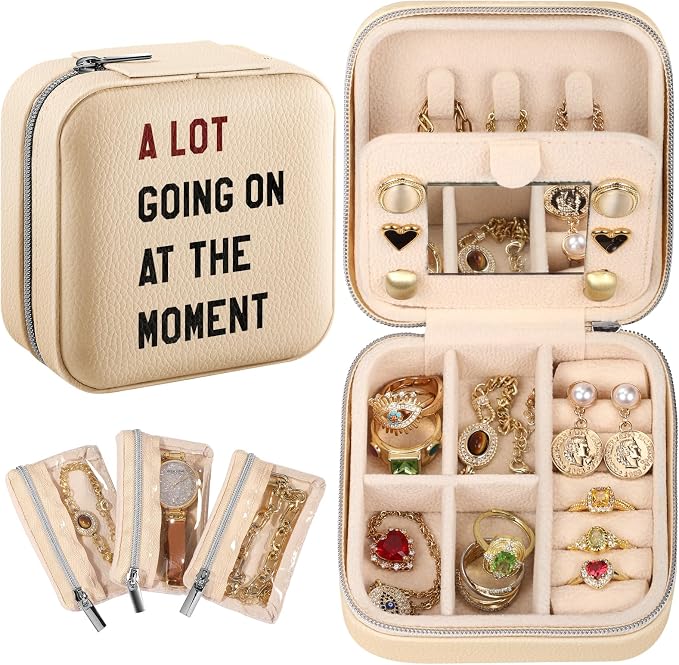 Bistup Travel Jewelry Case - Small Jewelry Organizers and Storage Box for Women Girls Teens Cute Traveling Holder with Mirror, Little Tiny Compact Modern Unique Aesthetic Pretty, Quotes by Bistup
