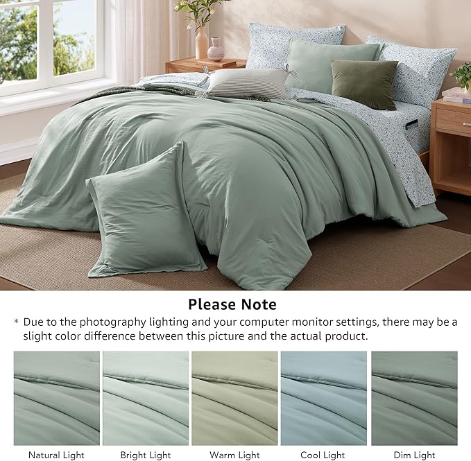 Monbix King Size Comforter Set - 7 Pieces Sage Green Prewashed Bed in a Bag King Bedding Sets with Comforters, All Seasons Ultra Soft Comforter Bed Set with Sheets,Pillowcases & Shams